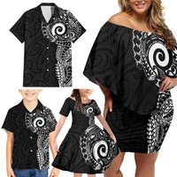 New Zealand Maori Koru Art Traditional Tattoo Family Matching Off Shoulder Short Dress and Hawaiian Shirt Simple Style