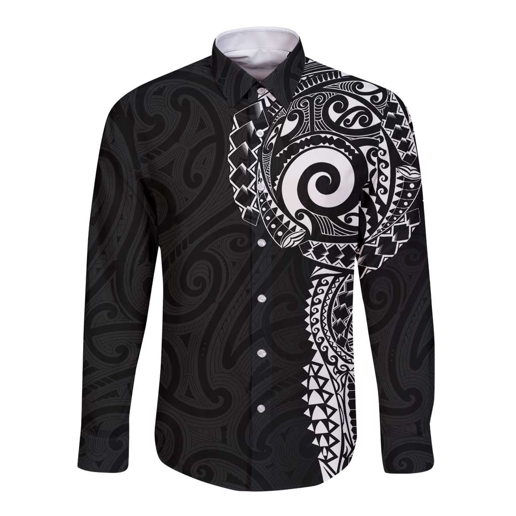 New Zealand Maori Koru Art Traditional Tattoo Long Sleeve Button Shirt Simple Style