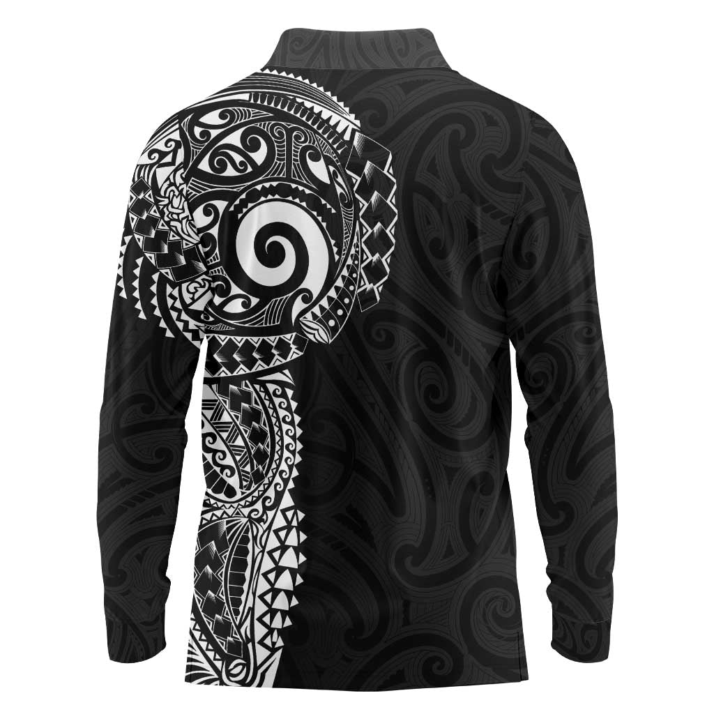 New Zealand Maori Koru Art Traditional Tattoo Long Sleeve Polo Shirt Simple Style