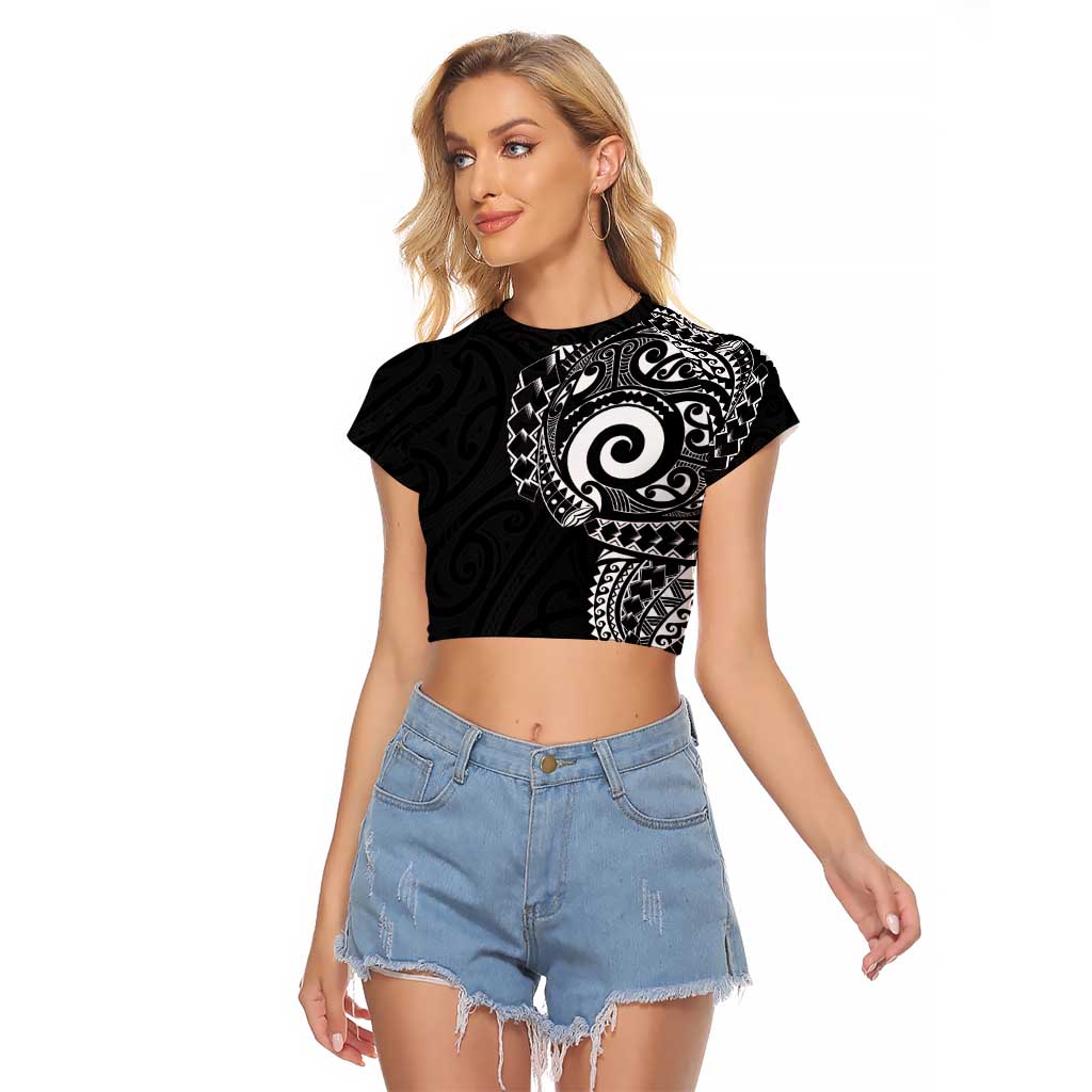 New Zealand Maori Koru Art Traditional Tattoo Raglan Cropped T Shirt Simple Style