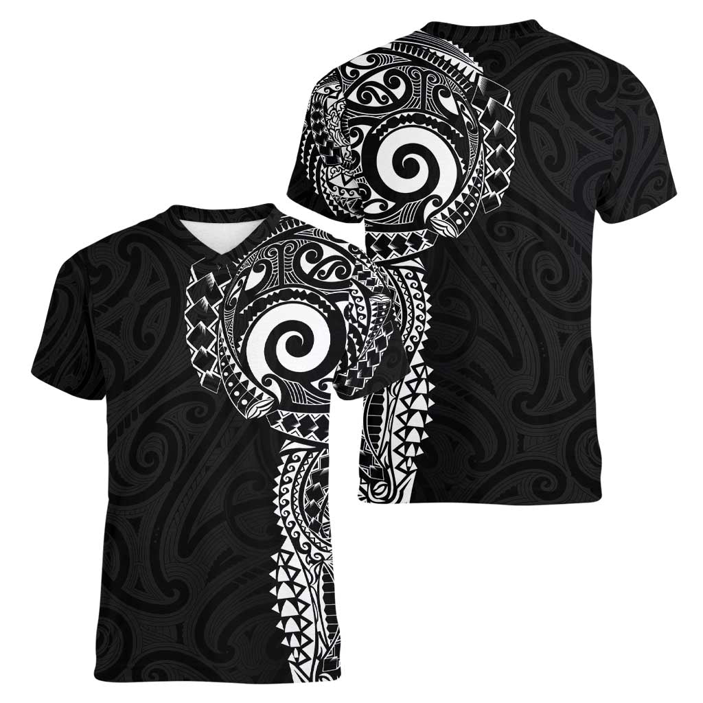 New Zealand Maori Koru Art Traditional Tattoo Women V-Neck T-Shirt Simple Style LT03 - Polynesian Pride