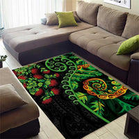 New Zealand Koru Plants and Pohutukawa Area Rug Maori Tattoo Pattern