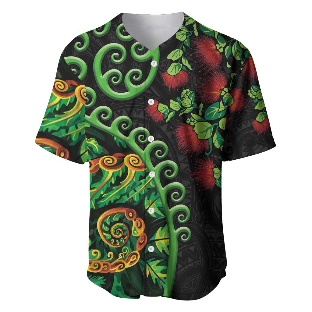 New Zealand Koru Plants and Pohutukawa Baseball Jersey Maori Tattoo Pattern