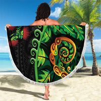 New Zealand Koru Plants and Pohutukawa Beach Blanket Maori Tattoo Pattern