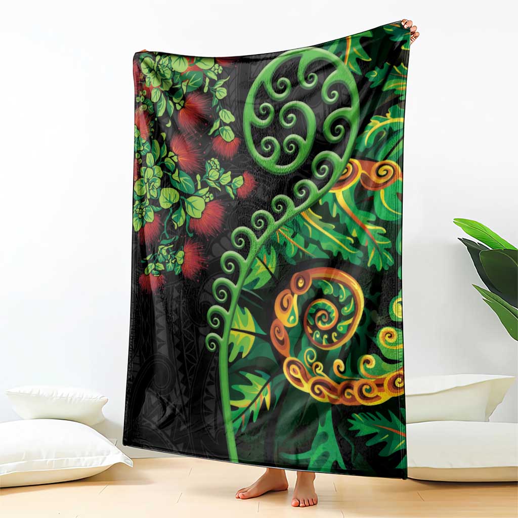 New Zealand Koru Plants and Pohutukawa Blanket Maori Tattoo Pattern