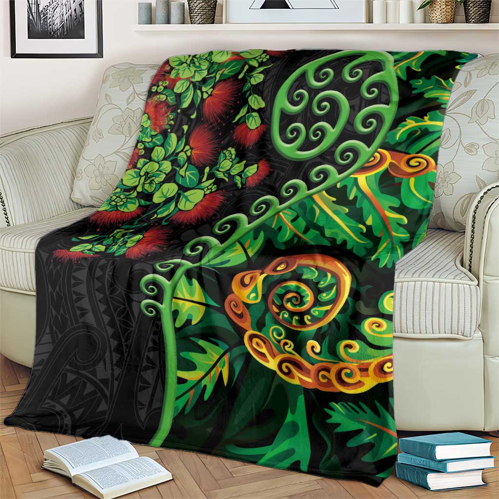 New Zealand Koru Plants and Pohutukawa Blanket Maori Tattoo Pattern