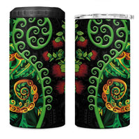 New Zealand Koru Plants and Pohutukawa 4 in 1 Can Cooler Tumbler Maori Tattoo Pattern