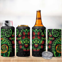 New Zealand Koru Plants and Pohutukawa 4 in 1 Can Cooler Tumbler Maori Tattoo Pattern
