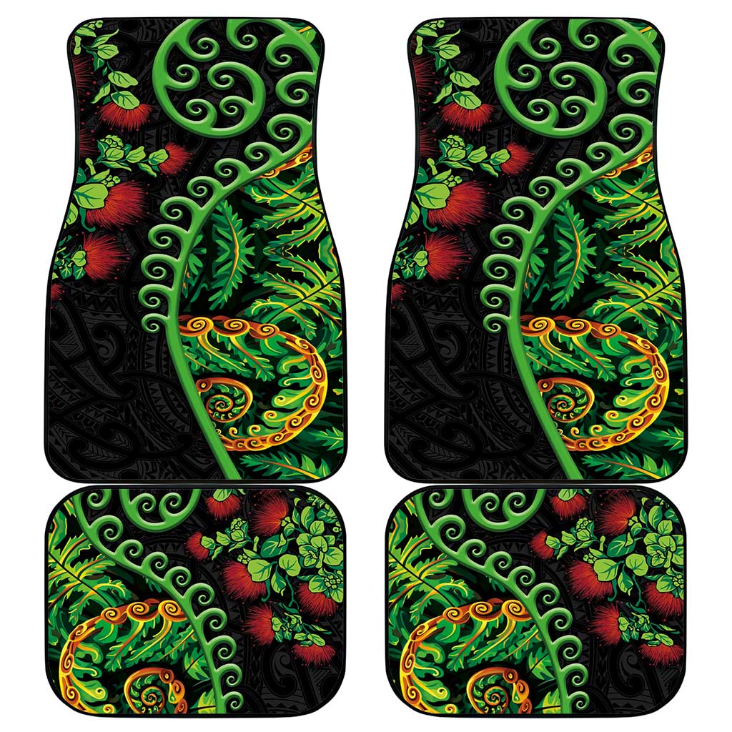 New Zealand Koru Plants and Pohutukawa Car Mats Maori Tattoo Pattern