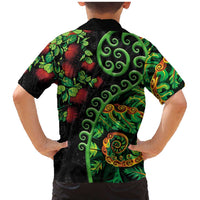 New Zealand Koru Plants and Pohutukawa Family Matching Mermaid Dress and Hawaiian Shirt Maori Tattoo Pattern