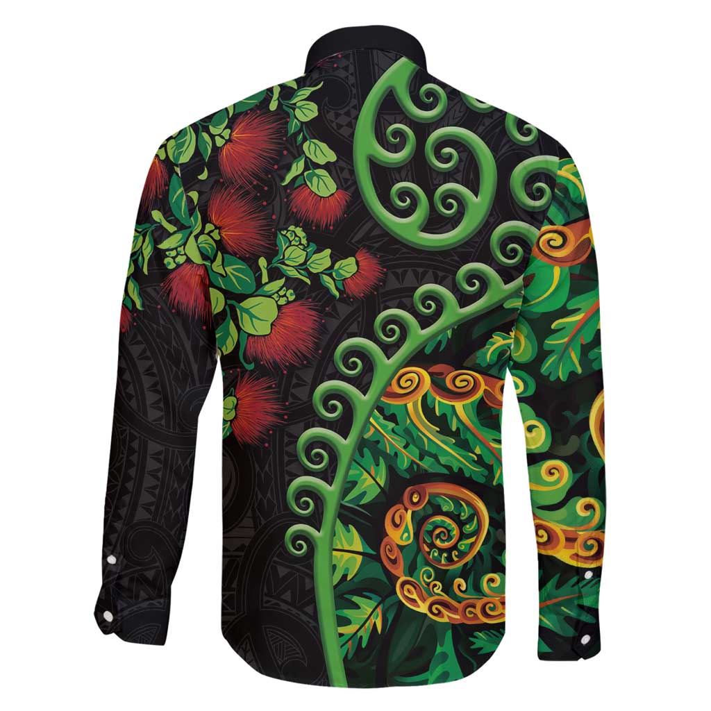 New Zealand Koru Plants and Pohutukawa Family Matching Tank Maxi Dress and Hawaiian Shirt Maori Tattoo Pattern