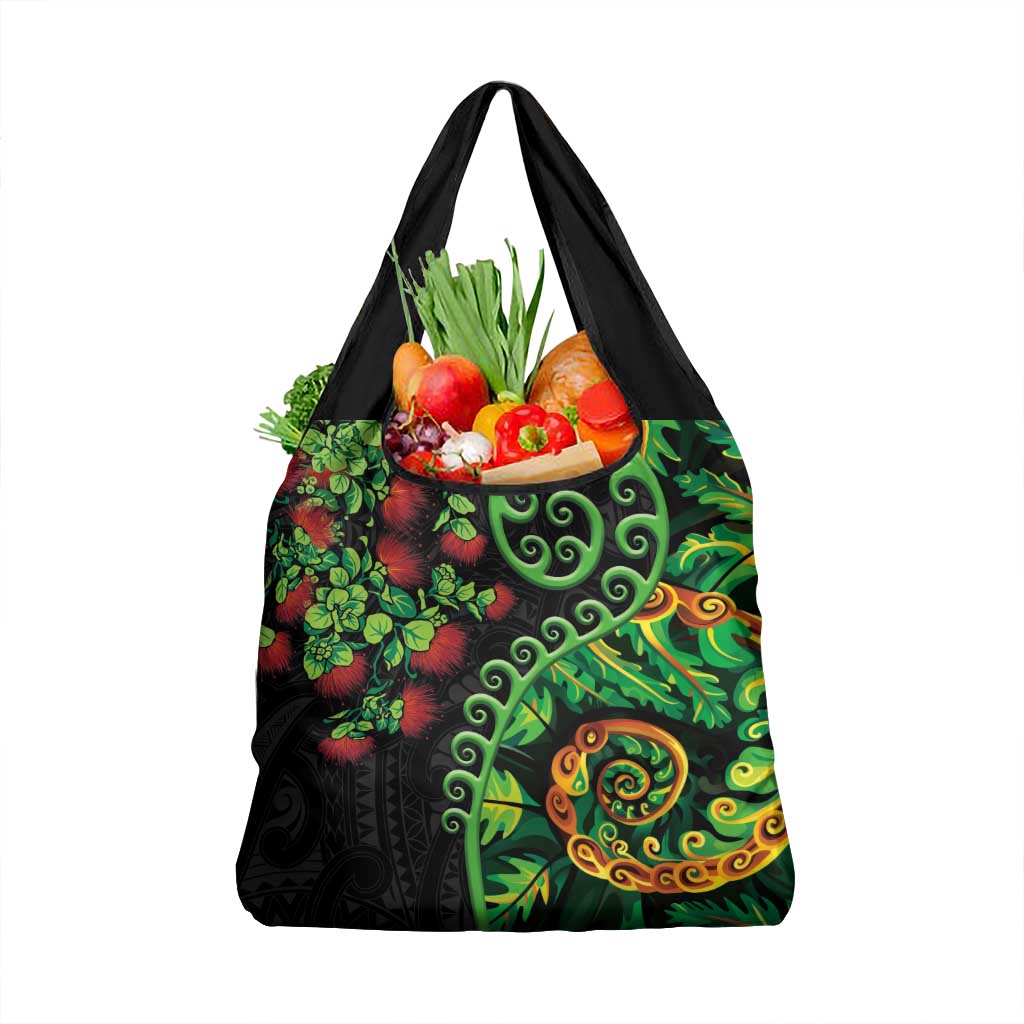 New Zealand Koru Plants and Pohutukawa Grocery Bag Maori Tattoo Pattern