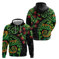 New Zealand Koru Plants and Pohutukawa Hoodie Maori Tattoo Pattern