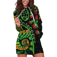 New Zealand Koru Plants and Pohutukawa Hoodie Dress Maori Tattoo Pattern
