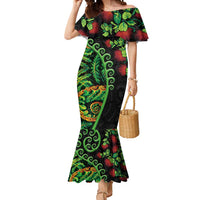 New Zealand Koru Plants and Pohutukawa Mermaid Dress Maori Tattoo Pattern
