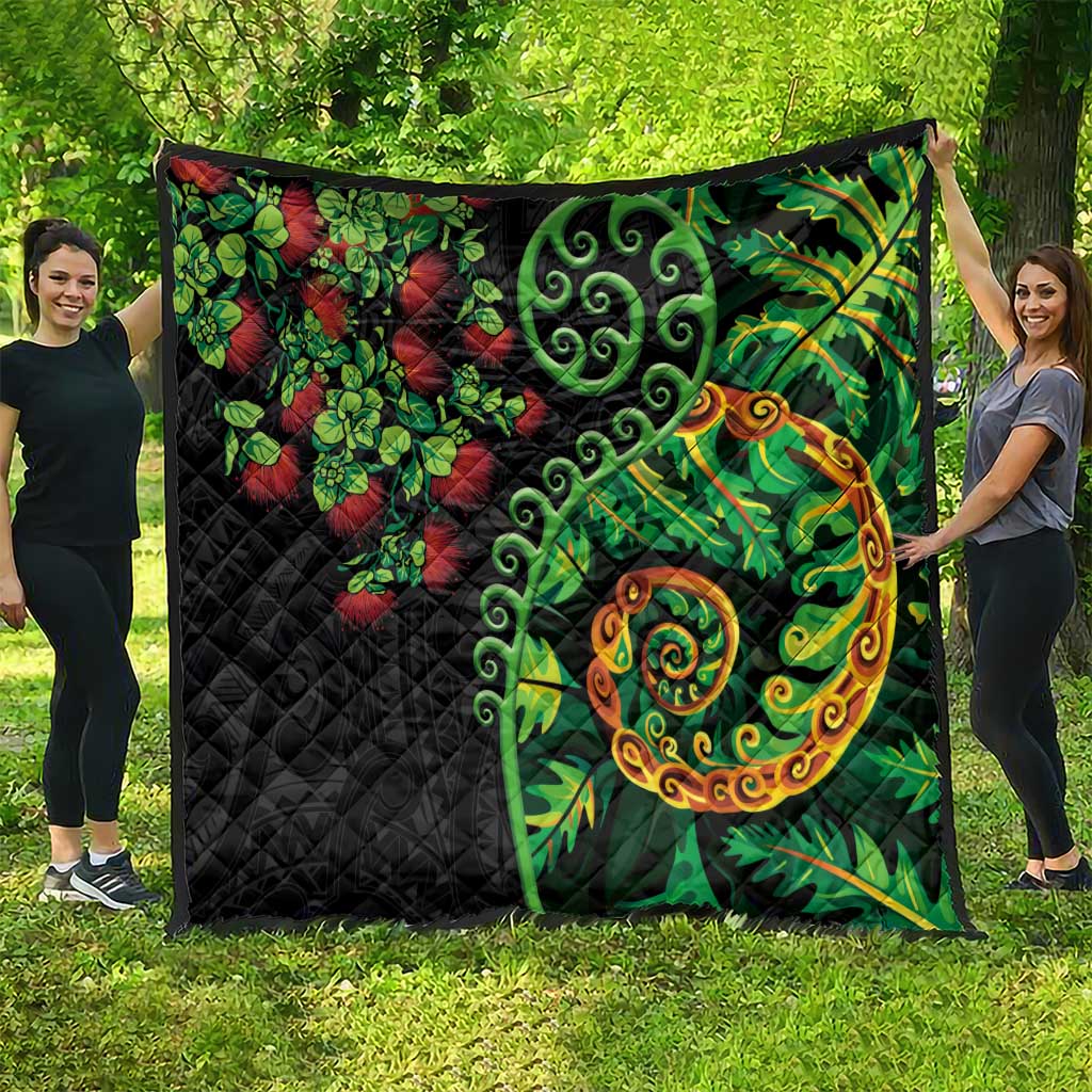 New Zealand Koru Plants and Pohutukawa Quilt Maori Tattoo Pattern