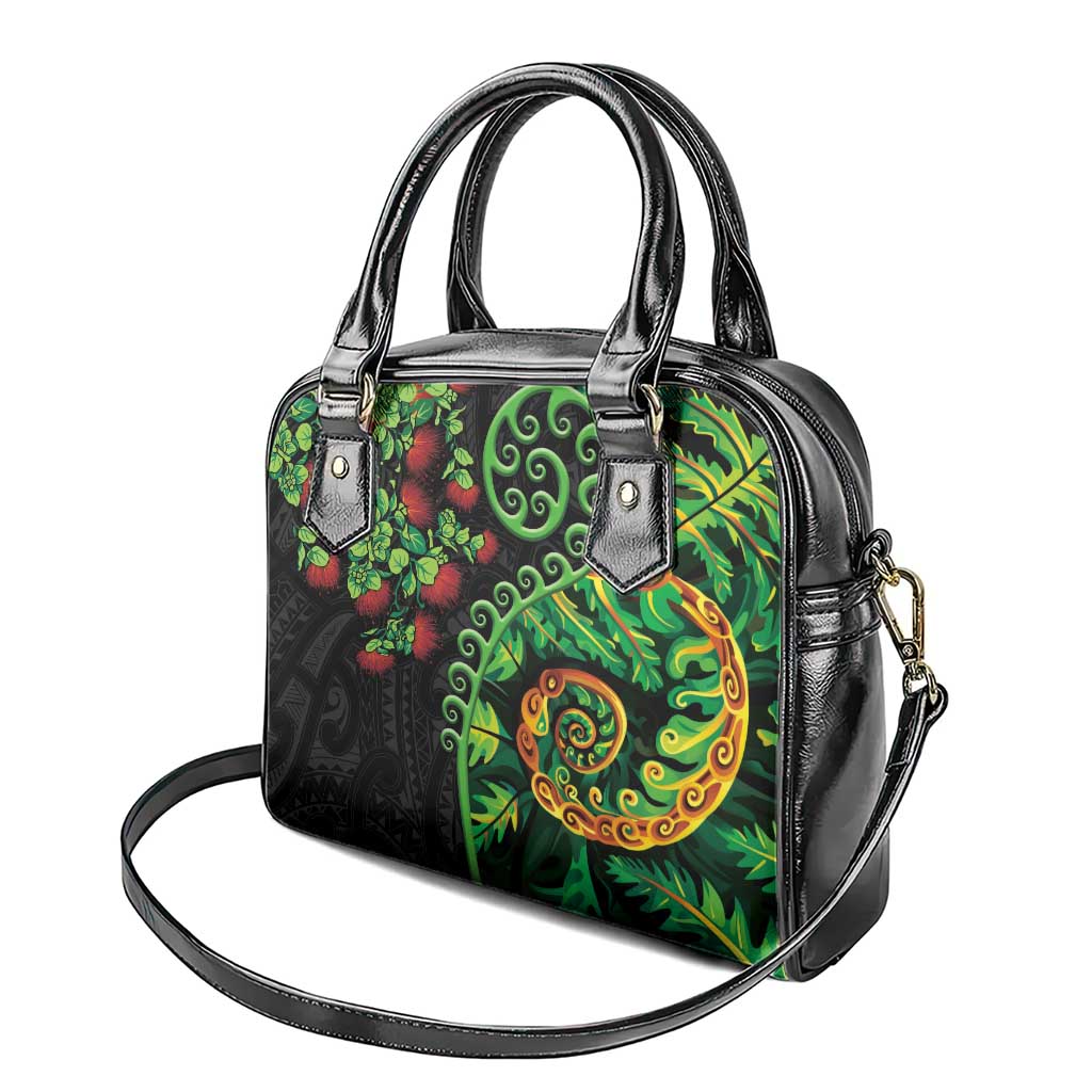 New Zealand Koru Plants and Pohutukawa Shoulder Handbag Maori Tattoo Pattern