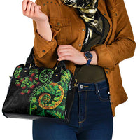 New Zealand Koru Plants and Pohutukawa Shoulder Handbag Maori Tattoo Pattern