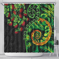 New Zealand Koru Plants and Pohutukawa Shower Curtain Maori Tattoo Pattern