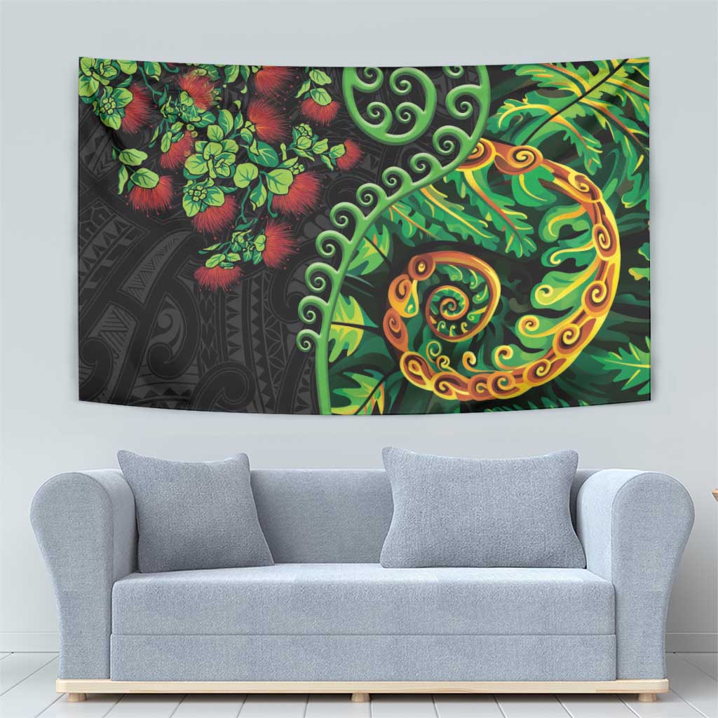 New Zealand Koru Plants and Pohutukawa Tapestry Maori Tattoo Pattern