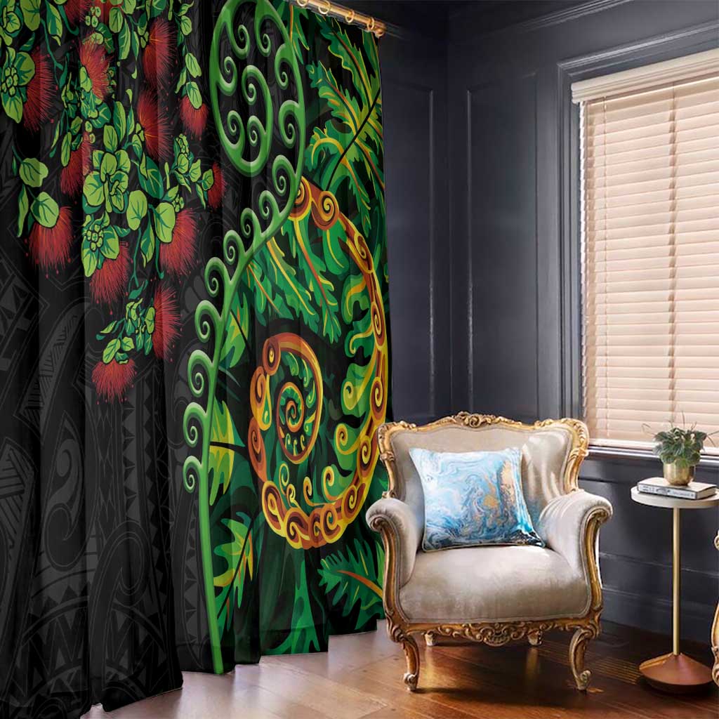 New Zealand Koru Plants and Pohutukawa Window Curtain Maori Tattoo Pattern
