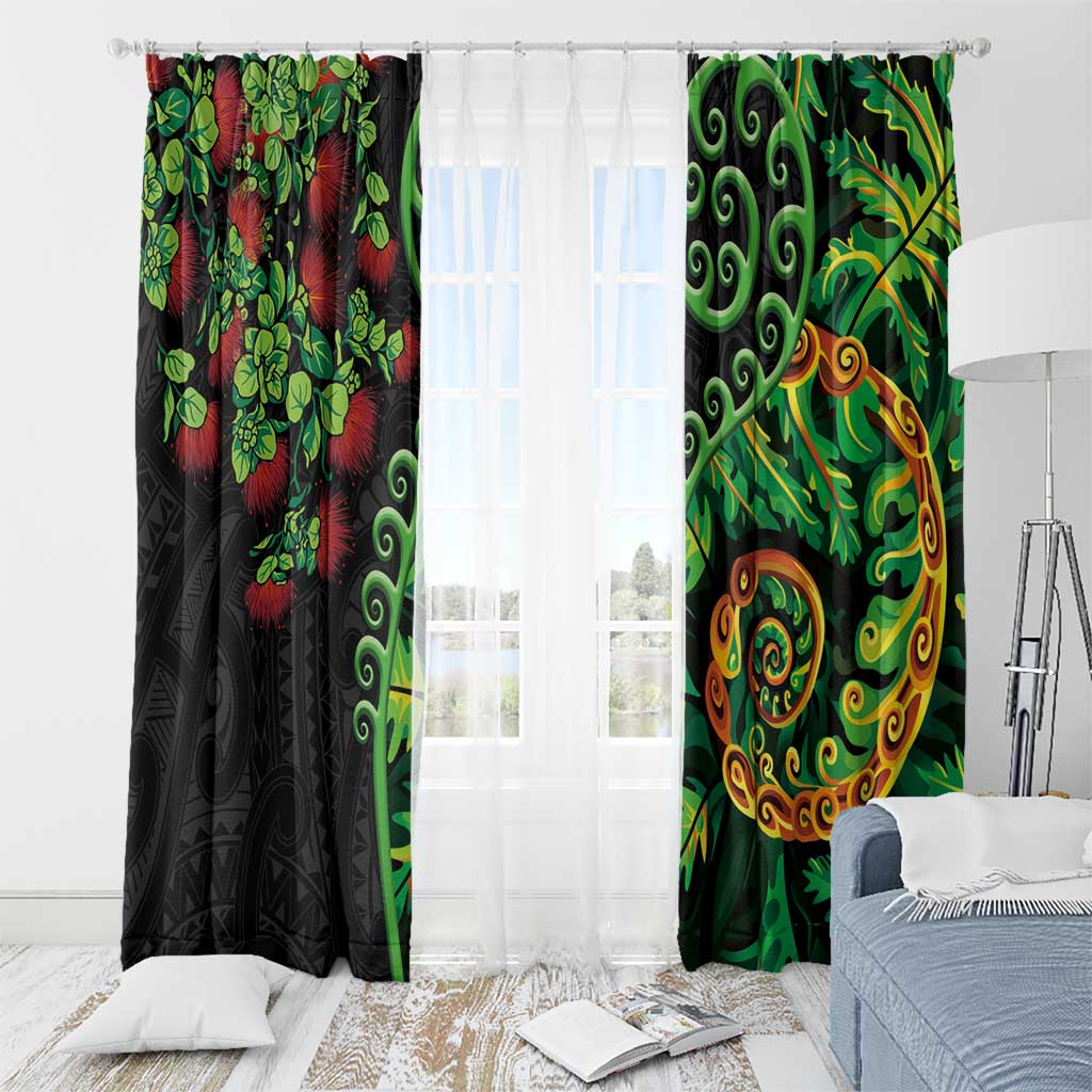 New Zealand Koru Plants and Pohutukawa Window Curtain Maori Tattoo Pattern