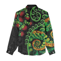 New Zealand Koru Plants and Pohutukawa Women Casual Shirt Maori Tattoo Pattern