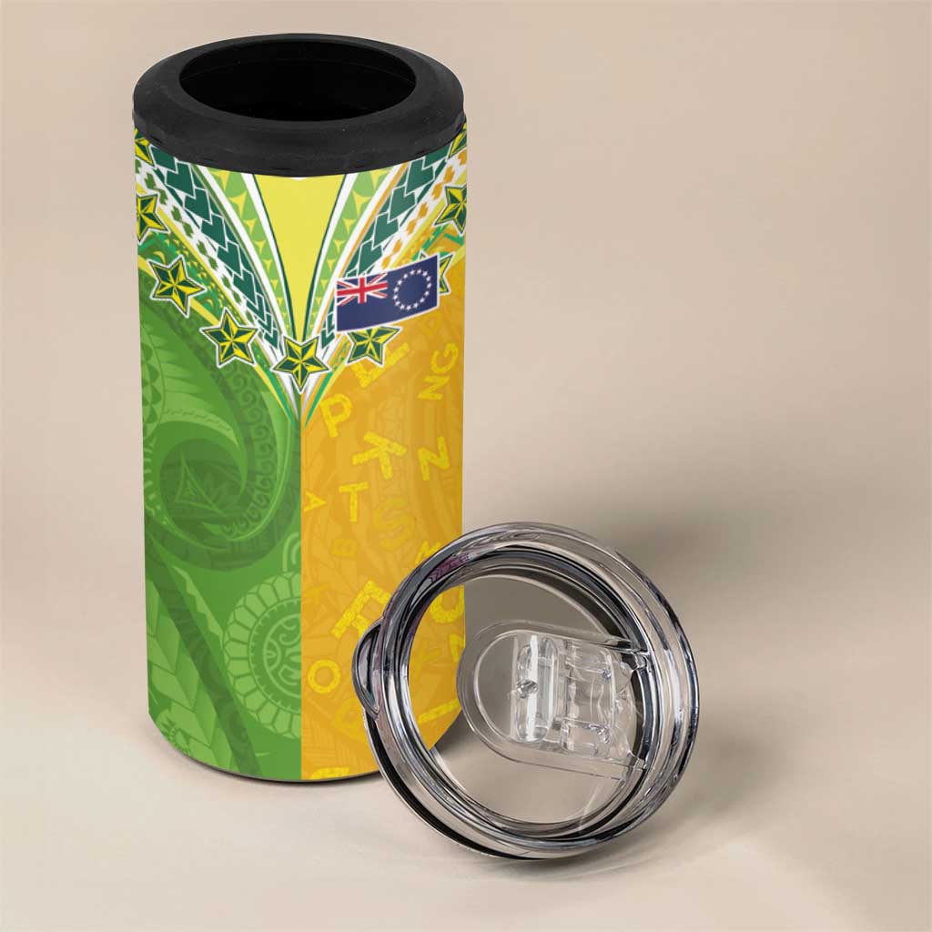 Cook Islands Language Week 4 in 1 Can Cooler Tumbler Tatau Pattern and Rarotongan Alphabet - Polynesian Pride