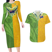 Cook Islands Language Week Couples Matching Long Sleeve Bodycon Dress and Hawaiian Shirt Tatau Pattern and Rarotongan Alphabet - Polynesian Pride