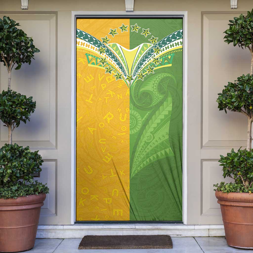 Cook Islands Language Week Door Cover Tatau Pattern and Rarotongan Alphabet - Polynesian Pride