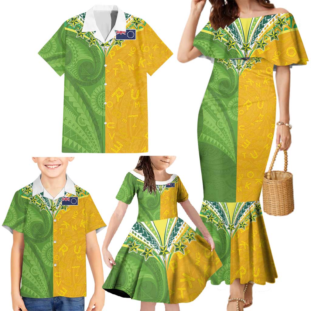 Cook Islands Language Week Family Matching Mermaid Dress and Hawaiian Shirt Tatau Pattern and Rarotongan Alphabet - Polynesian Pride