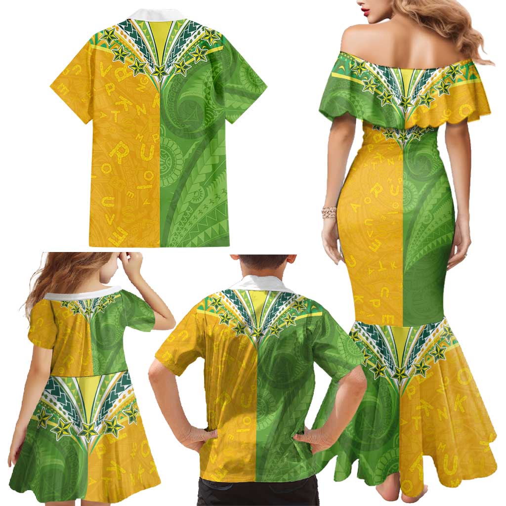 Cook Islands Language Week Family Matching Mermaid Dress and Hawaiian Shirt Tatau Pattern and Rarotongan Alphabet - Polynesian Pride