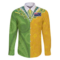 Cook Islands Language Week Family Matching Off The Shoulder Long Sleeve Dress and Hawaiian Shirt Tatau Pattern and Rarotongan Alphabet - Polynesian Pride