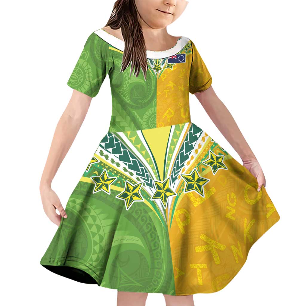Cook Islands Language Week Family Matching Off Shoulder Short Dress and Hawaiian Shirt Tatau Pattern and Rarotongan Alphabet - Polynesian Pride