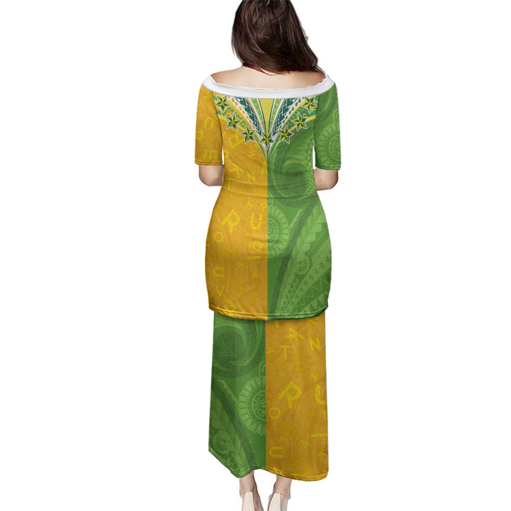 Cook Islands Language Week Family Matching Puletasi and Hawaiian Shirt Tatau Pattern and Rarotongan Alphabet - Polynesian Pride