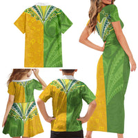 Cook Islands Language Week Family Matching Short Sleeve Bodycon Dress and Hawaiian Shirt Tatau Pattern and Rarotongan Alphabet - Polynesian Pride