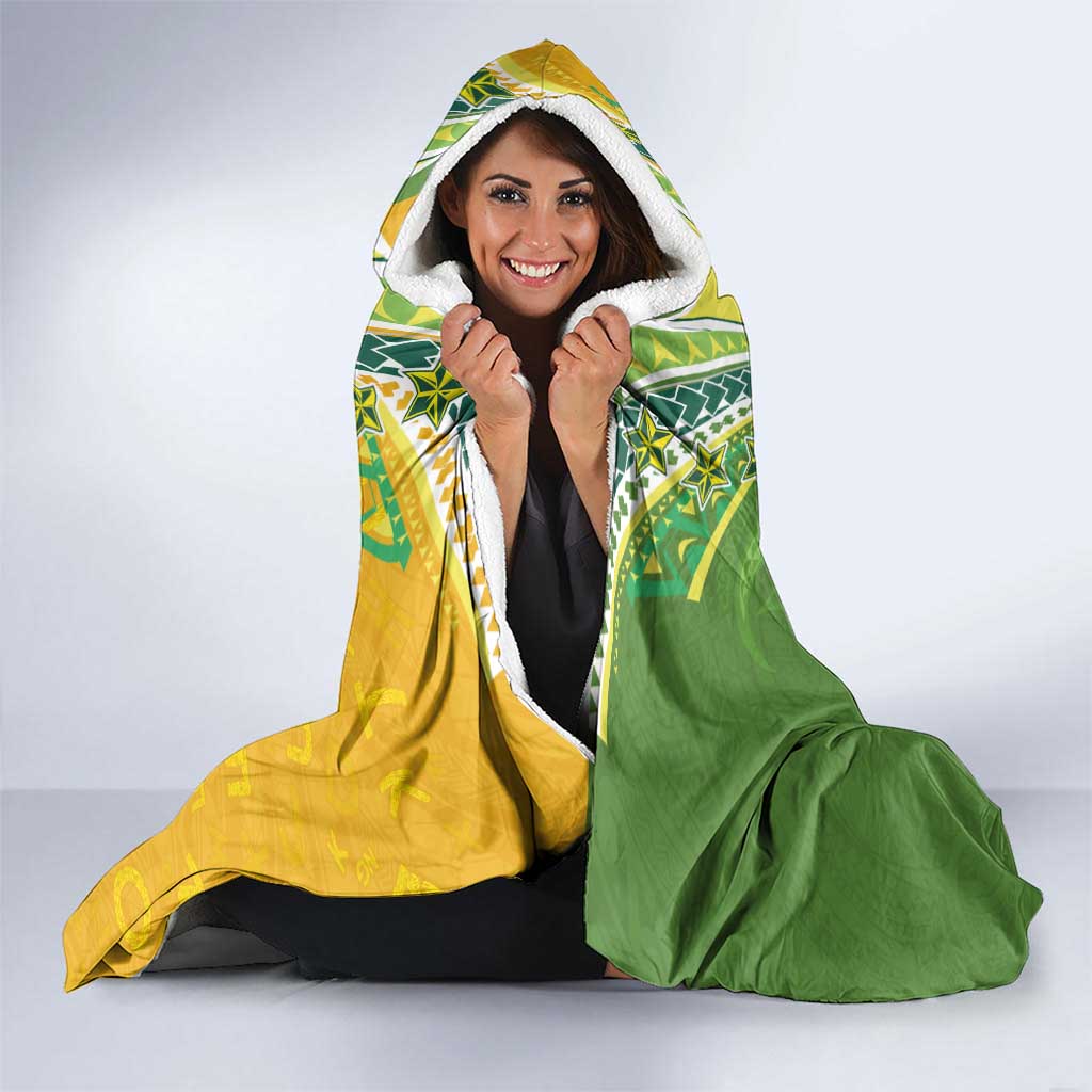 Cook Islands Language Week Hooded Blanket Tatau Pattern and Rarotongan Alphabet - Polynesian Pride