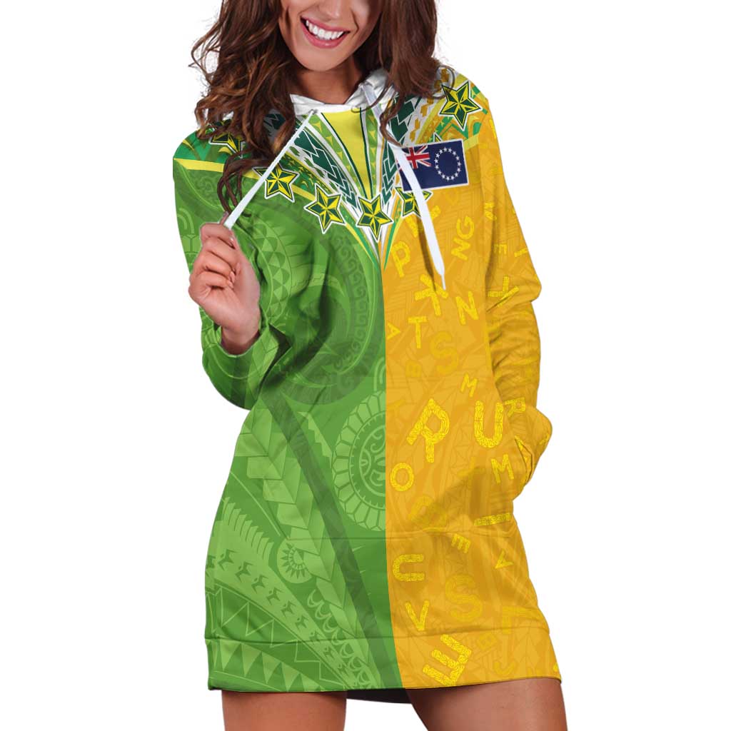 Cook Islands Language Week Hoodie Dress Tatau Pattern and Rarotongan Alphabet - Polynesian Pride