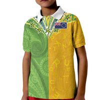 Cook Islands Language Week Kid Polo Shirt Tatau Pattern and Rarotongan Alphabet - Polynesian Pride