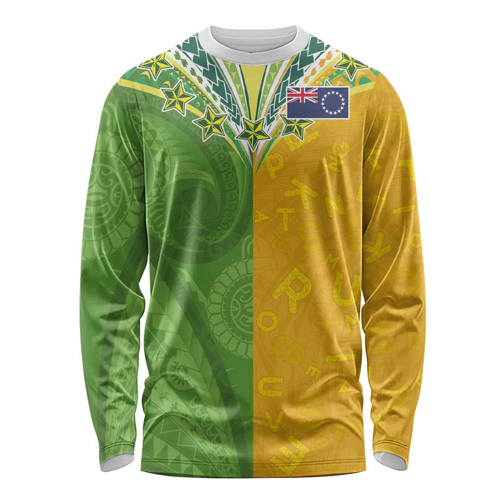 Cook Islands Language Week Long Sleeve Shirt Tatau Pattern and Rarotongan Alphabet - Polynesian Pride