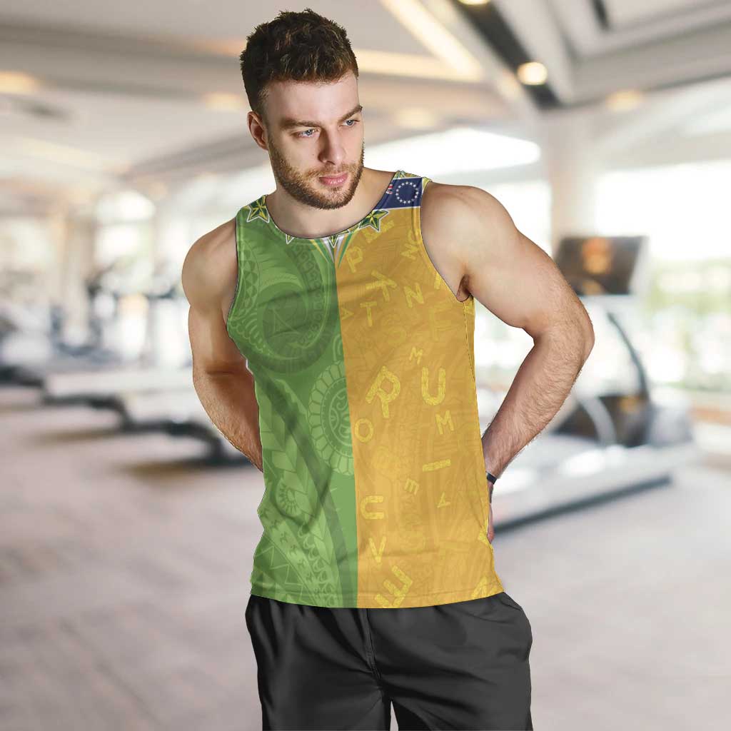 Cook Islands Language Week Men Tank Top Tatau Pattern and Rarotongan Alphabet - Polynesian Pride
