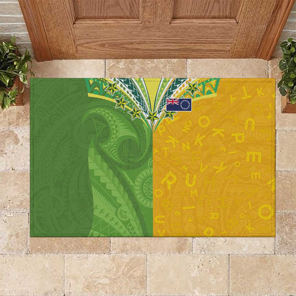 Cook Islands Language Week Rubber Doormat Tatau Pattern and Rarotongan Alphabet - Polynesian Pride