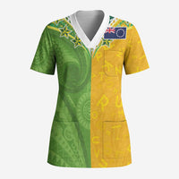 Cook Islands Language Week Scrub Top Tatau Pattern and Rarotongan Alphabet - Polynesian Pride