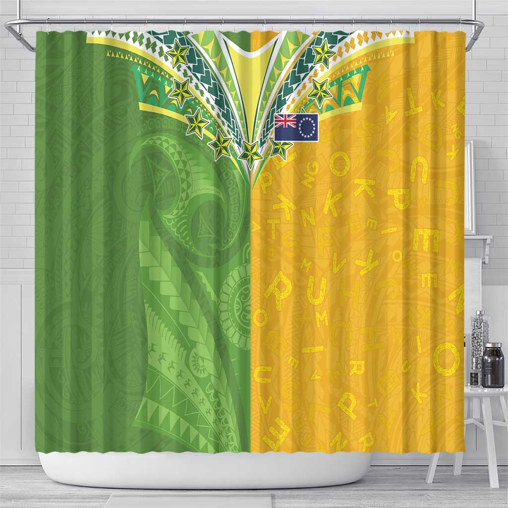 Cook Islands Language Week Shower Curtain Tatau Pattern and Rarotongan Alphabet - Polynesian Pride