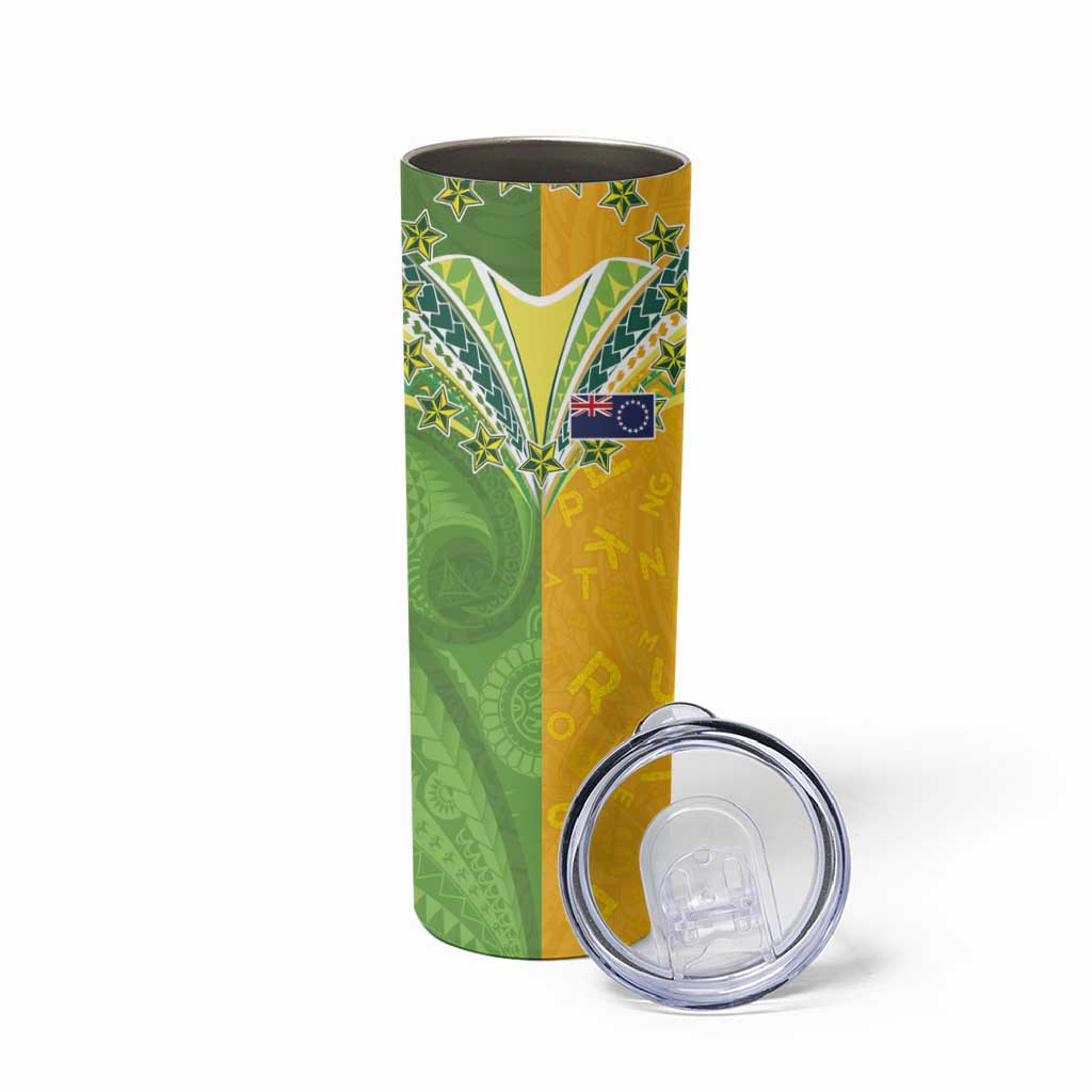 Cook Islands Language Week Skinny Tumbler Tatau Pattern and Rarotongan Alphabet - Polynesian Pride
