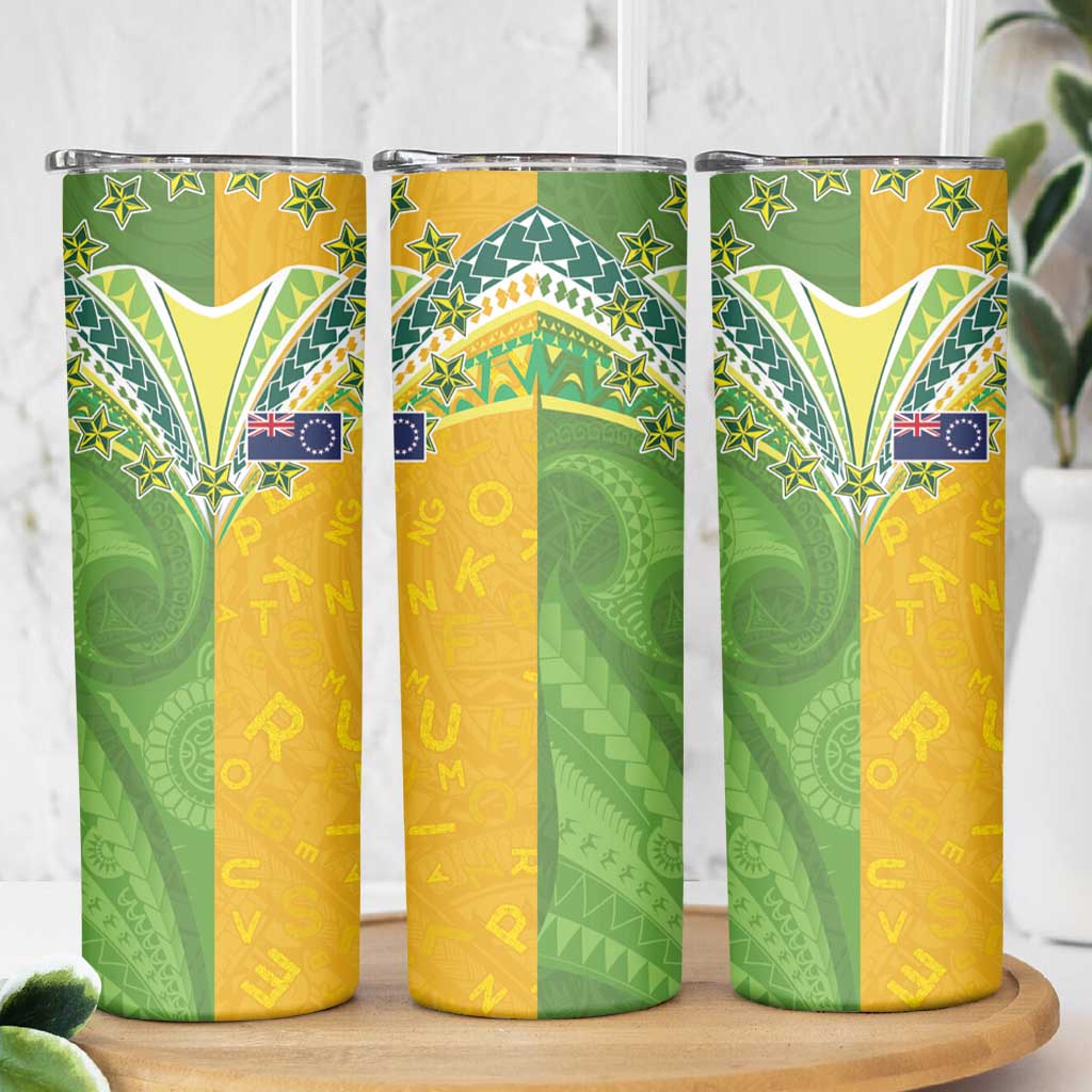 Cook Islands Language Week Skinny Tumbler Tatau Pattern and Rarotongan Alphabet - Polynesian Pride