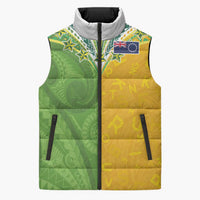 Cook Islands Language Week Sleeveless Puffer Jacket Tatau Pattern and Rarotongan Alphabet - Polynesian Pride