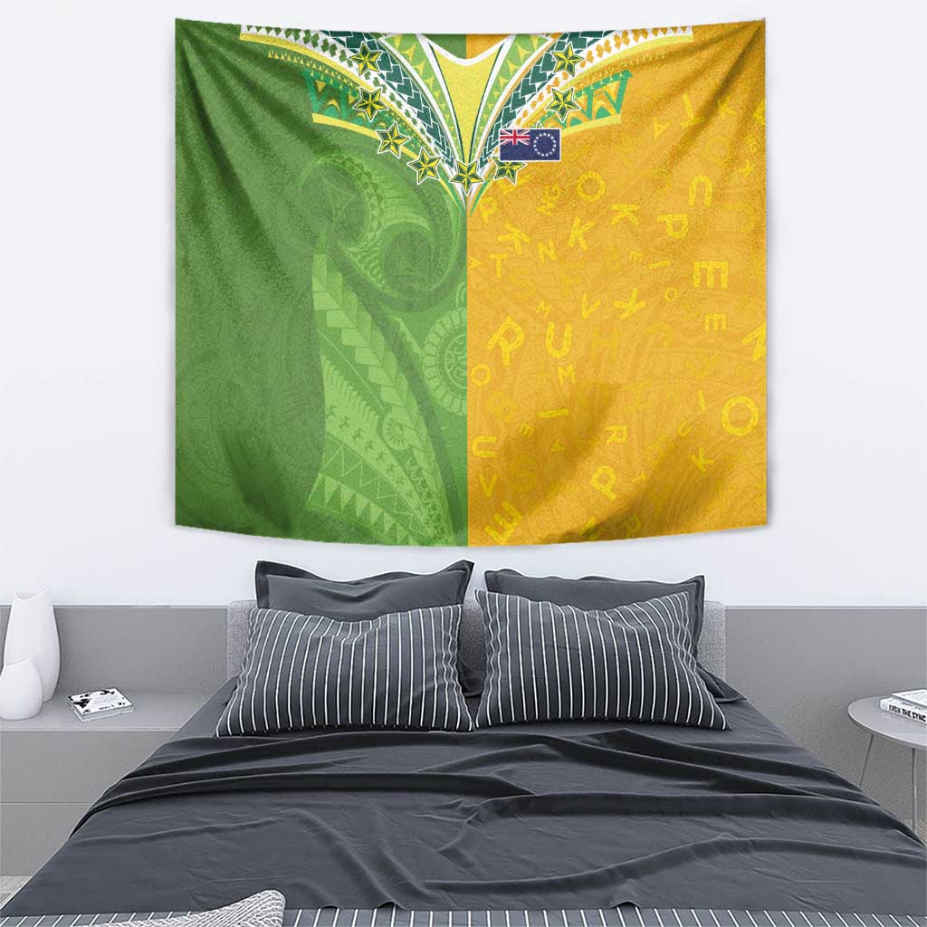 Cook Islands Language Week Tapestry Tatau Pattern and Rarotongan Alphabet - Polynesian Pride