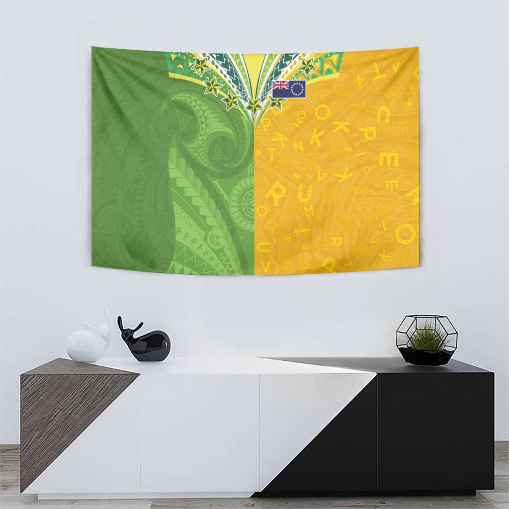 Cook Islands Language Week Tapestry Tatau Pattern and Rarotongan Alphabet - Polynesian Pride