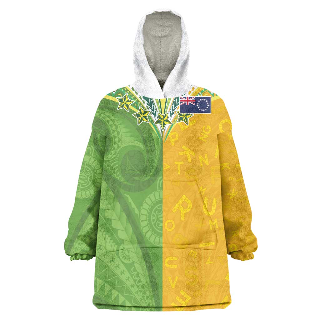 Cook Islands Language Week Wearable Blanket Hoodie Tatau Pattern and Rarotongan Alphabet - Polynesian Pride